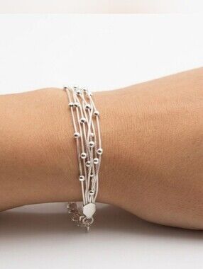 NWT Silver Multi-Strand Beaded Bracelet Bridal Wedding Prom Party Feminine